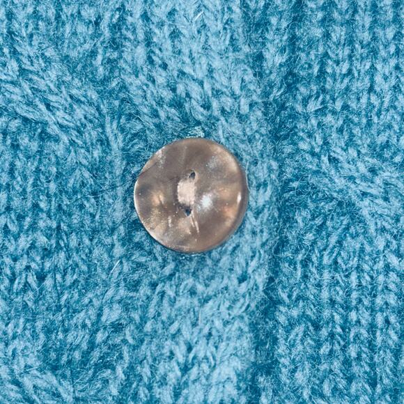 Appleseeds Wool Cable knit Cardigan Sweater S Blue Long Sleeve Vintage - Picture 4 of 12